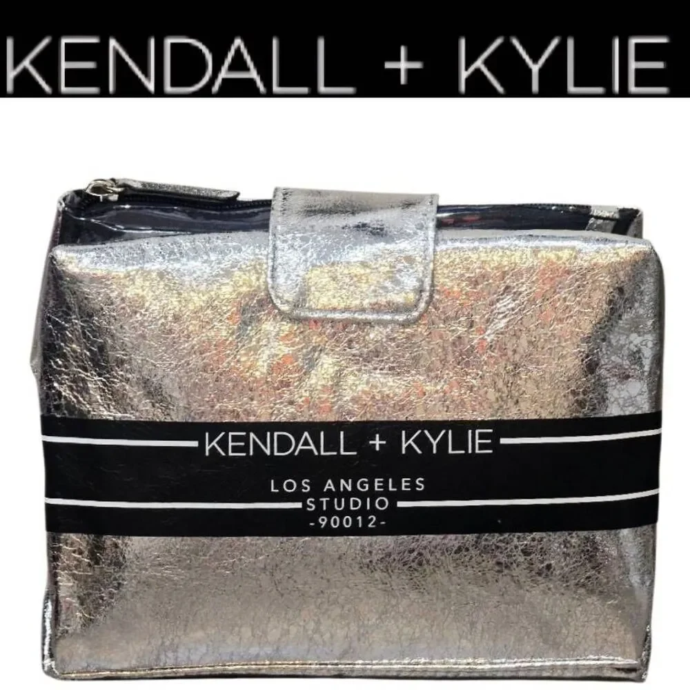 Kendall & Kylie‎ Metallic Silver Logo Hanging Travel Bag